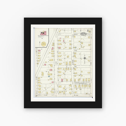 Old map wall art mockup — black gallery frame with white mat — Sanborn Fire Insurance Map from Orrville, Wayne County, Ohio (1920), Sheet #0002
