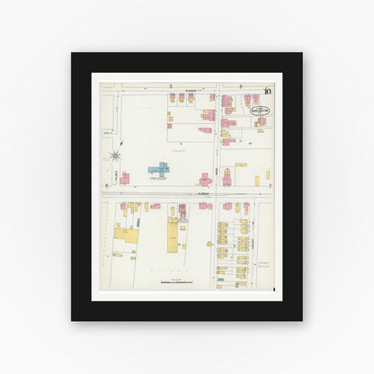 Old map wall art mockup — black gallery frame with white mat — Sanborn Fire Insurance Map from Burlington, Burlington County, New Jersey (1902), Sheet #0010