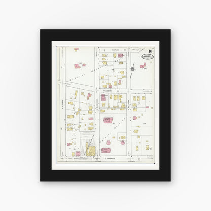 Old map wall art mockup — black gallery frame with white mat — Sanborn Fire Insurance Map from Edwardsville, Madison County, Illinois (1921), Sheet #0010