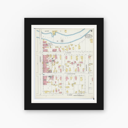 Old map wall art mockup — black gallery frame with white mat — Sanborn Fire Insurance Map from Ypsilanti, Washtenaw County, Michigan (1893), Sheet #0002