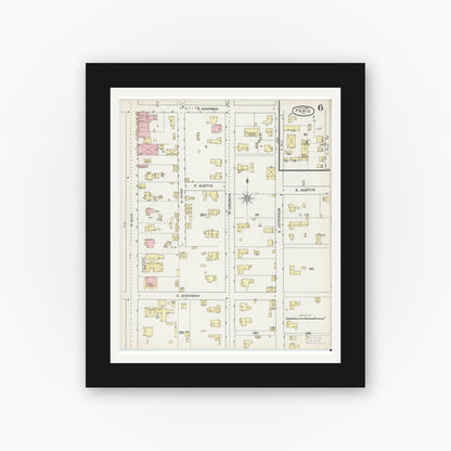Old map wall art mockup — black gallery frame with white mat — Sanborn Fire Insurance Map from Paris, Lamar County, Texas (1892), Sheet #0006