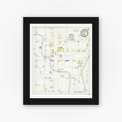 Old map wall art mockup — black gallery frame with white mat — Sanborn Fire Insurance Map from Waldo, Marion County, Ohio (1901) - Complete Map Set