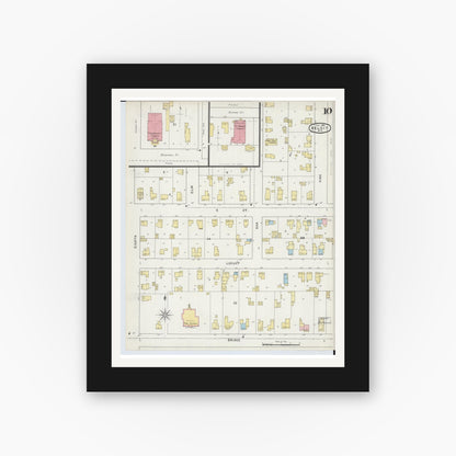 Old map wall art mockup — black gallery frame with white mat — Sanborn Fire Insurance Map from Beloit, Rock County, Wisconsin (1895), Sheet #0010