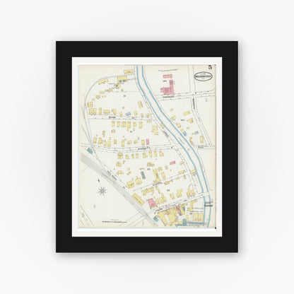 Old map wall art mockup — black gallery frame with white mat — Sanborn Fire Insurance Map from Mechanicville, Saratoga County, New York (1892), Sheet #0005