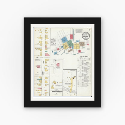 Old map wall art mockup — black gallery frame with white mat — Sanborn Fire Insurance Map from Leetonia, Columbiana County, Ohio (1903) - Complete Map Set