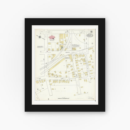 Old map wall art mockup — black gallery frame with white mat — Sanborn Fire Insurance Map from Franklin, Venango County, Pennsylvania (1912), Sheet #0011