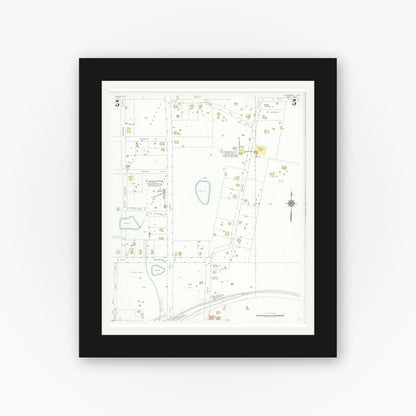 Old map wall art mockup — black gallery frame with white mat — Sanborn Fire Insurance Map from Rockwall, Rockwall County, Texas (1934), Sheet #0005