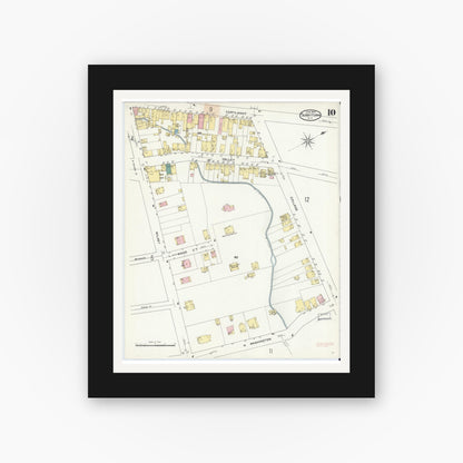 Old map wall art mockup — black gallery frame with white mat — Sanborn Fire Insurance Map from Tarrytown, Westchester County, New York (1909), Sheet #0010