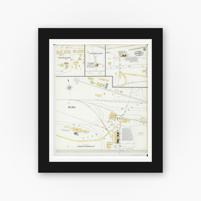 Old map wall art mockup — black gallery frame with white mat — Sanborn Fire Insurance Map from Norway, Dickinson County, Michigan (1900), Sheet #0006