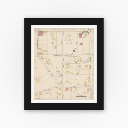 Old map wall art mockup — black gallery frame with white mat — Sanborn Fire Insurance Map from Williamston, Martin County, North Carolina (1921), Sheet #0008