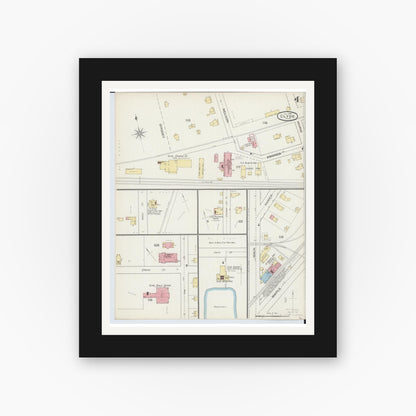 Old map wall art mockup — black gallery frame with white mat — Sanborn Fire Insurance Map from Clyde, Sandusky County, Ohio (1893), Sheet #0004