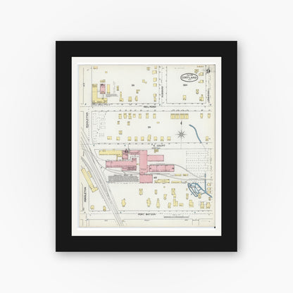 Old map wall art mockup — black gallery frame with white mat — Sanborn Fire Insurance Map from Cortland, Cortland County, New York (1892), Sheet #0009