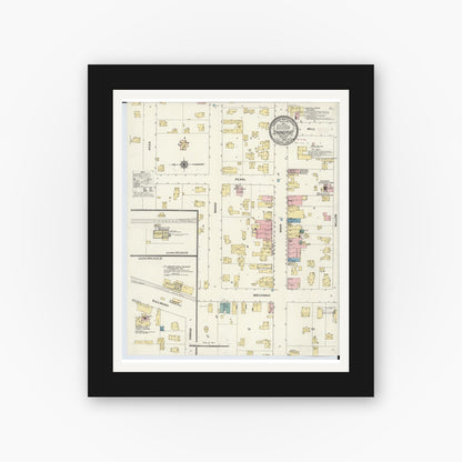 Old map wall art mockup — black gallery frame with white mat — Sanborn Fire Insurance Map from Springport, Jackson County, Michigan (1909), Sheet #0001