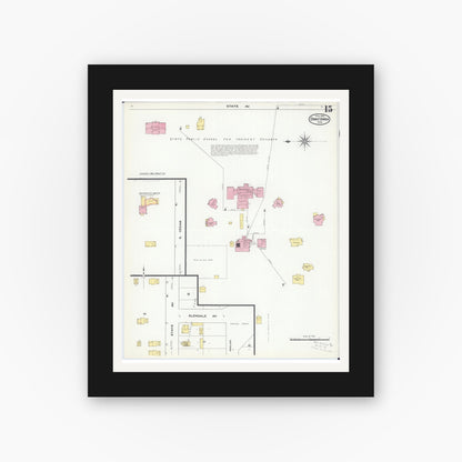 Old map wall art mockup — black gallery frame with white mat — Sanborn Fire Insurance Map from Owatonna, Steele County, Minnesota (1909), Sheet #0015