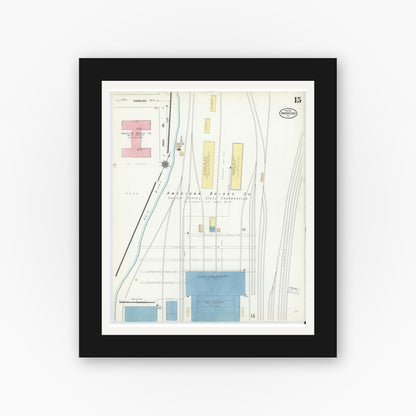 Old map wall art mockup — black gallery frame with white mat — Sanborn Fire Insurance Map from Ambridge, Beaver County, Pennsylvania (1911), Sheet #0015