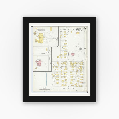 Old map wall art mockup — black gallery frame with white mat — Sanborn Fire Insurance Map from Marquette, Marquette County, Michigan (1904), Sheet #0014