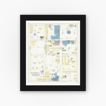 Old map wall art mockup — black gallery frame with white mat — Sanborn Fire Insurance Map from Comanche, Comanche County, Texas (1908), Sheet #0004