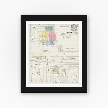 Old map wall art mockup — black gallery frame with white mat — Sanborn Fire Insurance Map from Janesville, Waseca County, Minnesota (1894), Sheet #0001