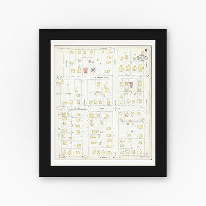 Old map wall art mockup — black gallery frame with white mat — Sanborn Fire Insurance Map from Monmouth, Warren County, Illinois (1907), Sheet #0006