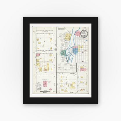 Old map wall art mockup — black gallery frame with white mat — Sanborn Fire Insurance Map from Little Falls, Morrison County, Minnesota (1892) - Complete Map Set