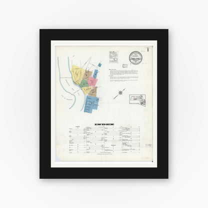 Old map wall art mockup — black gallery frame with white mat — Sanborn Fire Insurance Map from South Hadley Falls, Hampshire County, Massachusetts (1918) - Complete Map Set
