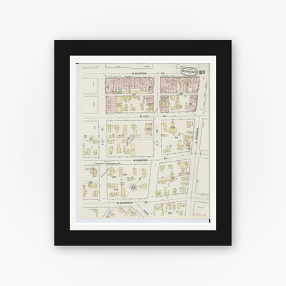 Old map wall art mockup — black gallery frame with white mat — Sanborn Fire Insurance Map from Muskegon, Muskegon County, Michigan (1887), Sheet #0010