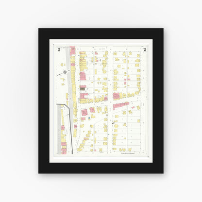 Old map wall art mockup — black gallery frame with white mat — Sanborn Fire Insurance Map from New Straitsville, Perry County, Ohio (1933), Sheet #0002