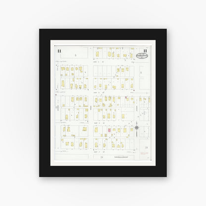 Old map wall art mockup — black gallery frame with white mat — Sanborn Fire Insurance Map from Iron Mountain, Dickinson County, Michigan (1930), Sheet #0011