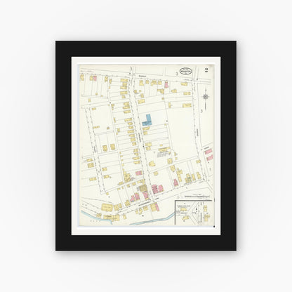 Old map wall art mockup — black gallery frame with white mat — Sanborn Fire Insurance Map from Mohnton, Berks County, Pennsylvania (1912), Sheet #0002