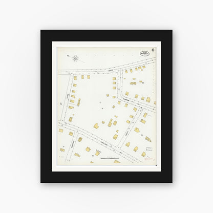 Old map wall art mockup — black gallery frame with white mat — Sanborn Fire Insurance Map from Warwick, Orange County, New York (1900), Sheet #0006
