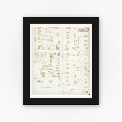 Old map wall art mockup — black gallery frame with white mat — Sanborn Fire Insurance Map from Hicksville, Defiance County, Ohio (1899), Sheet #0006