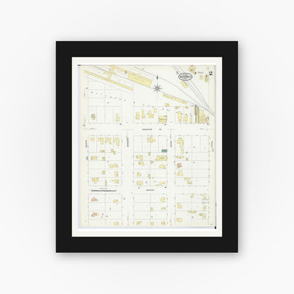 Old map wall art mockup — black gallery frame with white mat — Sanborn Fire Insurance Map from West Branch, Ogemaw County, Michigan (1909), Sheet #0002