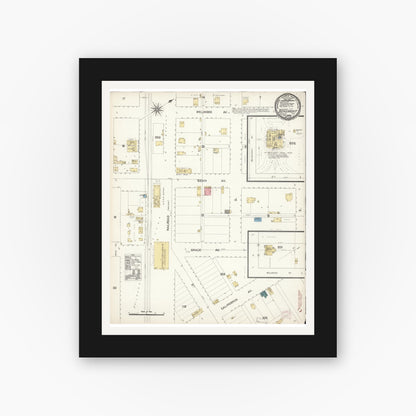 Old map wall art mockup — black gallery frame with white mat — Sanborn Fire Insurance Map from Beaumont, Riverside County, California (1895), Sheet #0001