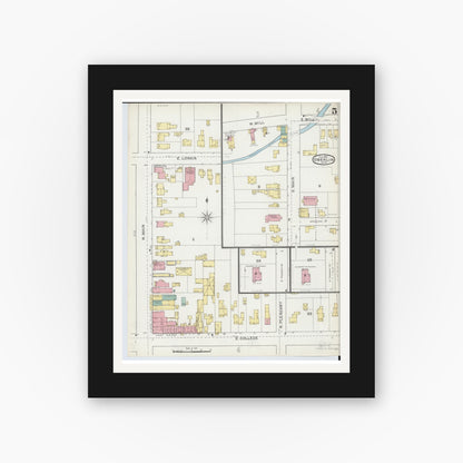 Old map wall art mockup — black gallery frame with white mat — Sanborn Fire Insurance Map from Oberlin, Lorain County, Ohio (1893), Sheet #0005