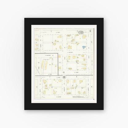 Old map wall art mockup — black gallery frame with white mat — Sanborn Fire Insurance Map from Luling, Caldwell County, Texas (1907), Sheet #0005