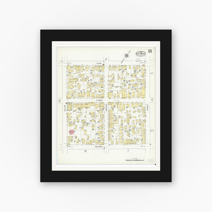 Old map wall art mockup — black gallery frame with white mat — Sanborn Fire Insurance Map from Key West, Monroe County, Florida (1912), Sheet #0011