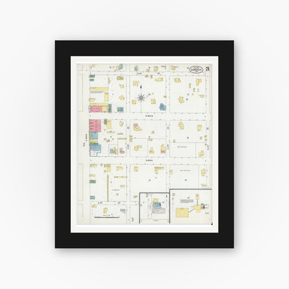 Old map wall art mockup — black gallery frame with white mat — Sanborn Fire Insurance Map from Comanche, Comanche County, Texas (1902), Sheet #0003