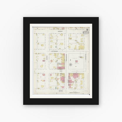 Old map wall art mockup — black gallery frame with white mat — Sanborn Fire Insurance Map from Mount Pulaski, Logan County, Illinois (1893), Sheet #0002