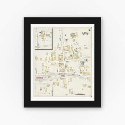 Old map wall art mockup — black gallery frame with white mat — Sanborn Fire Insurance Map from Hancock, Delaware County, New York (1897), Sheet #0002