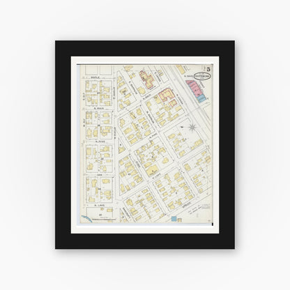 Old map wall art mockup — black gallery frame with white mat — Sanborn Fire Insurance Map from Ishpeming, Marquette County, Michigan (1892), Sheet #0005