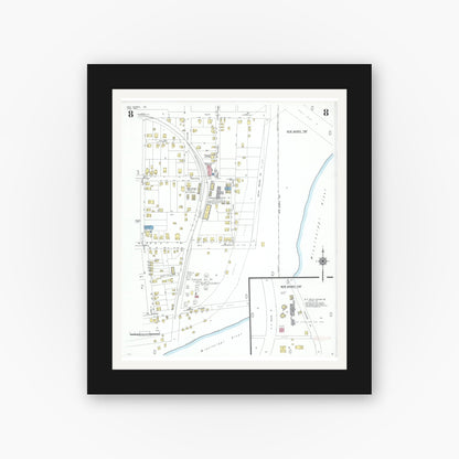 Old map wall art mockup — black gallery frame with white mat — Sanborn Fire Insurance Map from New Madrid, New Madrid County, Missouri (1950), Sheet #0008