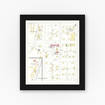 Old map wall art mockup — black gallery frame with white mat — Sanborn Fire Insurance Map from Toledo, Tama County, Iowa (1906), Sheet #0004