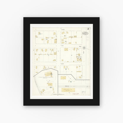 Old map wall art mockup — black gallery frame with white mat — Sanborn Fire Insurance Map from Davis, Yolo County, California (1900), Sheet #0003