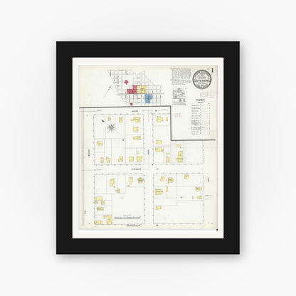 Old map wall art mockup — black gallery frame with white mat — Sanborn Fire Insurance Map from Southern Pines, Moore County, North Carolina (1909), Sheet #0001