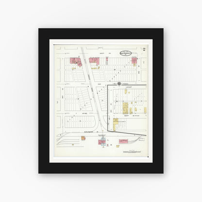 Old map wall art mockup — black gallery frame with white mat — Sanborn Fire Insurance Map from North Kansas City, Clay County, Missouri (1918), Sheet #0002