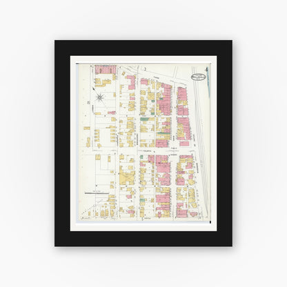 Old map wall art mockup — black gallery frame with white mat — Sanborn Fire Insurance Map from Wellsville, Columbiana County, Ohio (1908), Sheet #0004