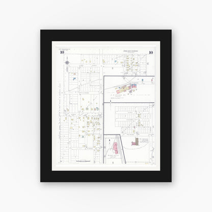 Old map wall art mockup — black gallery frame with white mat — Sanborn Fire Insurance Map from Port Washington, Ozaukee County, Wisconsin (1938), Sheet #0010