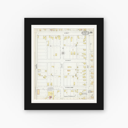 Old map wall art mockup — black gallery frame with white mat — Sanborn Fire Insurance Map from Fond du Lac, Fond du Lac County, Wisconsin (1892), Sheet #0016