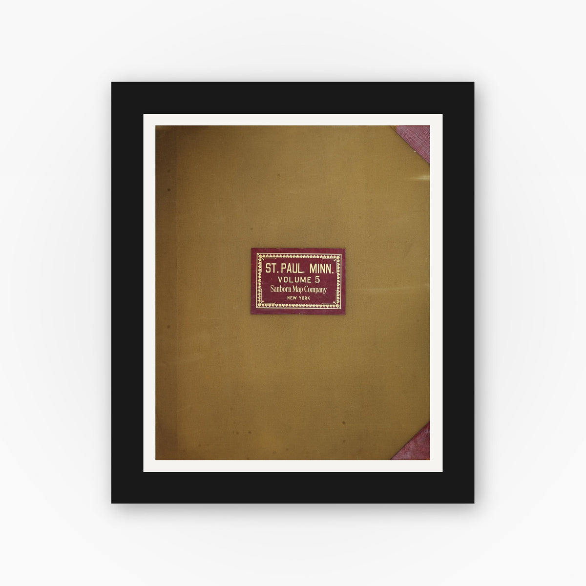 Old map wall art mockup — black gallery frame with white mat — Sanborn Fire Insurance Map from Saint Paul, Ramsey County, Minnesota (1950), Sheet #0001