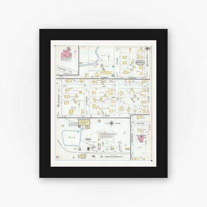 Old map wall art mockup — black gallery frame with white mat — Sanborn Fire Insurance Map from Robinson, Crawford County, Illinois (1910), Sheet #0010